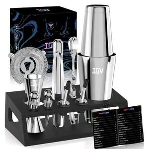 Cocktail Shaker Set: 12-Piece Mixology Bartender Kit Bar Set | 18oz & 28oz Bo...